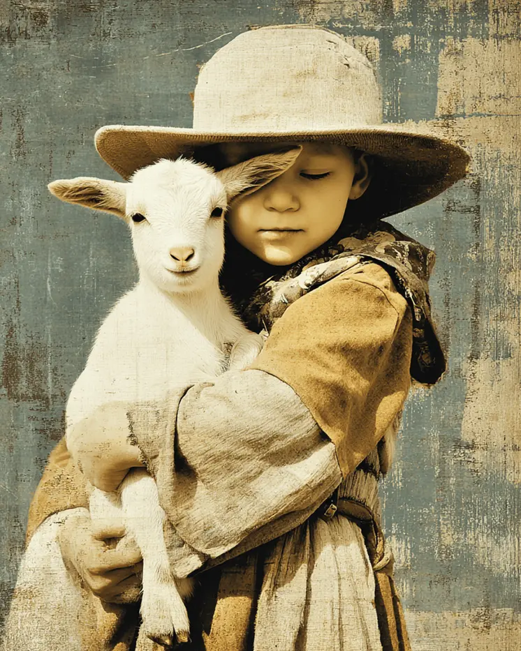 SW Nouveau Cowgirl Getting an Earful from Her Lamb - Kids of the American Southwest Art Print - 8"x10" Artwork