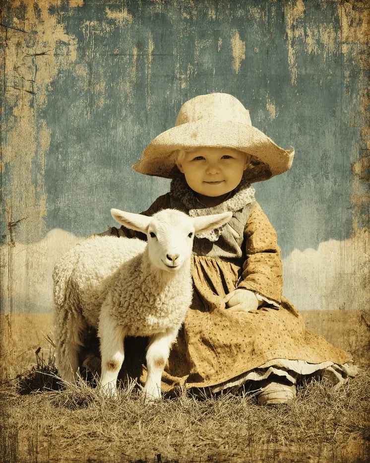 SW Nouveau Proud Baby Cowgirl and Her Lamb - Kids of the American Southwest Art Print - 8"x10" Artwork