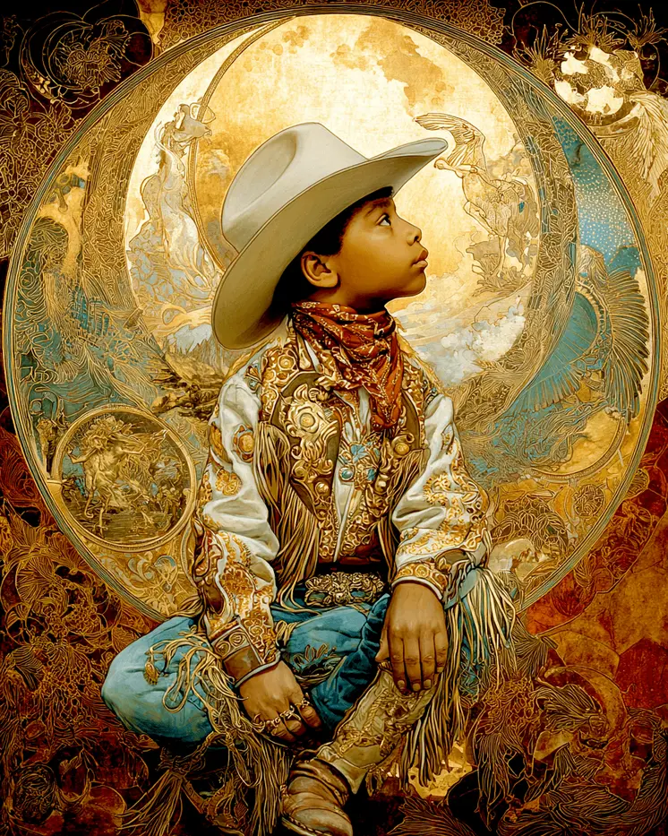 SW Nouveau Young Cowboy - Kids of the American Southwest Art Print - 8"x10" Artwork