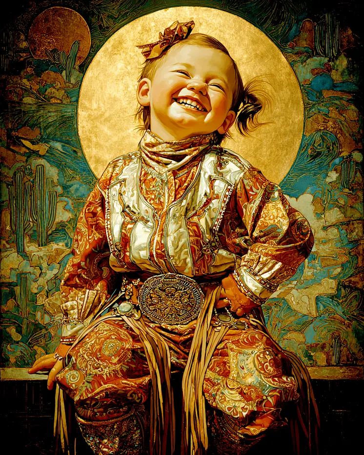 SW Nouveau Baby Laughing Girl - Kids of the American Southwest Art Print - 8"x10" Artwork