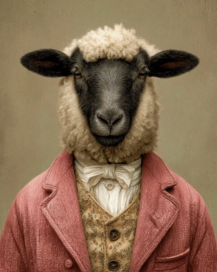 Vintage Sheep Gentleman Farm Animal Art Print - 8"x10" Artwork