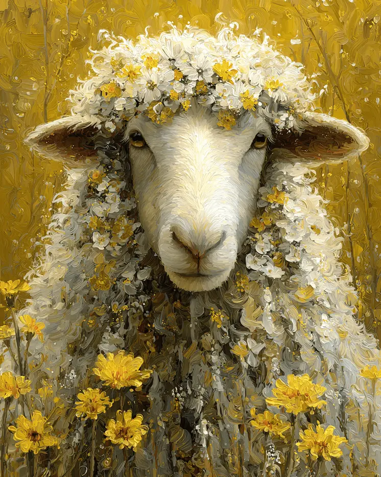 Sheep & Flowers Farm Animal Art Print - 8"x10" Artwork