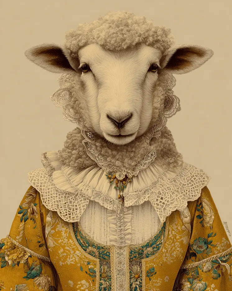 Vintage Sheep Lady Farm Animal Art Print - 8"x10" Artwork