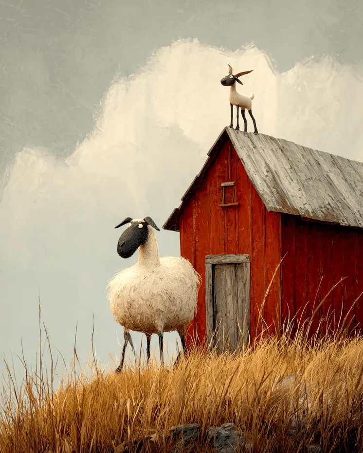 High Goat Low Sheep Farm Animal Art Print - 8"x10" Artwork