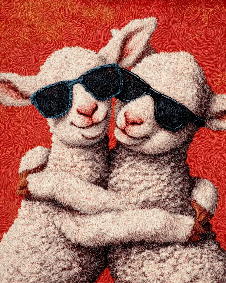 Loving Lambs Farm Animal Art Print - 8"x10" Artwork