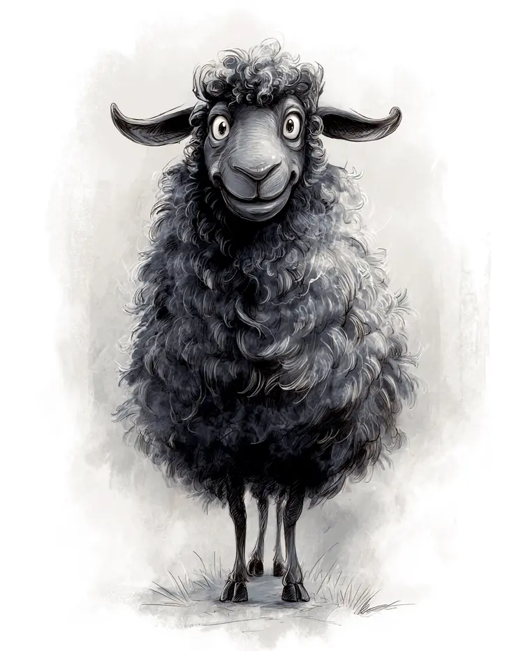 B&W Sheep Farm Animal Art Print - 8"x10" Artwork