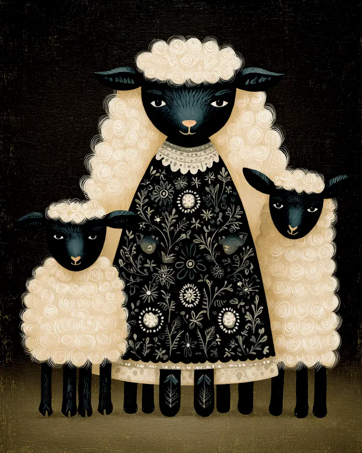 Blackface Sheep Family Farm Animal Art Print - 8"x10" Artwork