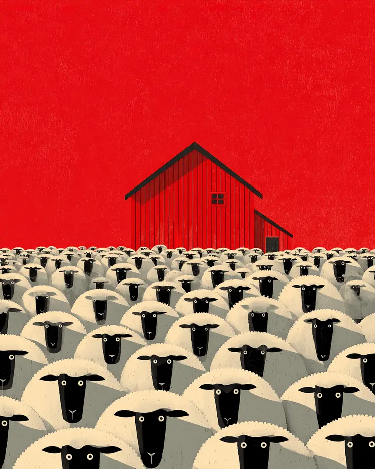 Mid-Century Modern Blackface Sheep Herd Farm Animal Art Print - 8"x10" Artwork