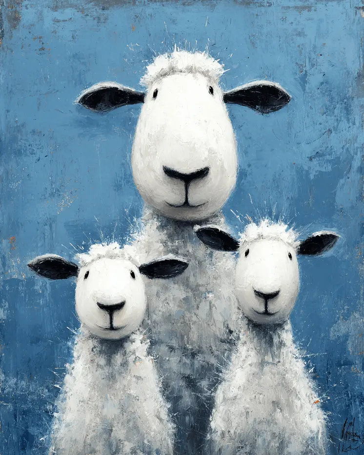 Three Sheep Cuties Farm Animal Art Print - 8"x10" Artwork