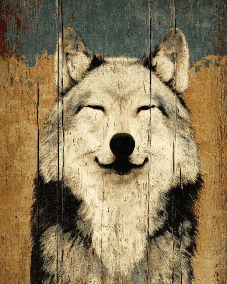 Smiling Wolf Vintage Wildlife Art Prints - 8"x10" Artwork