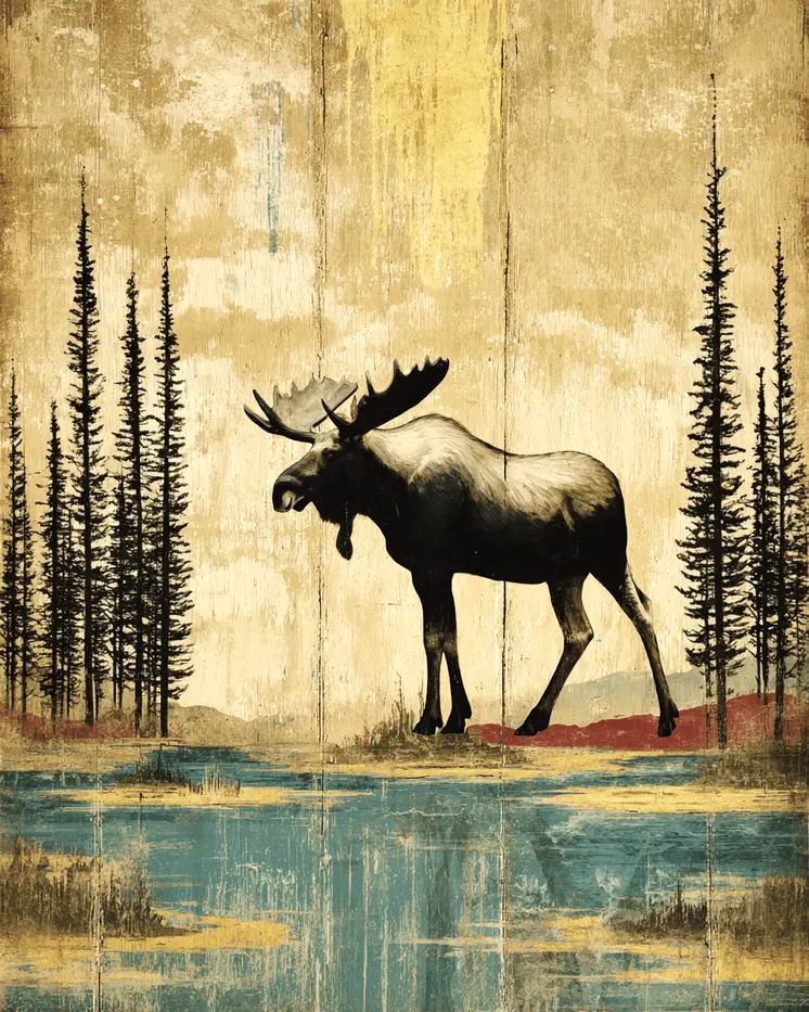 Classic Bull Moose Vintage Wildlife Art Prints - 8"x10" Artwork