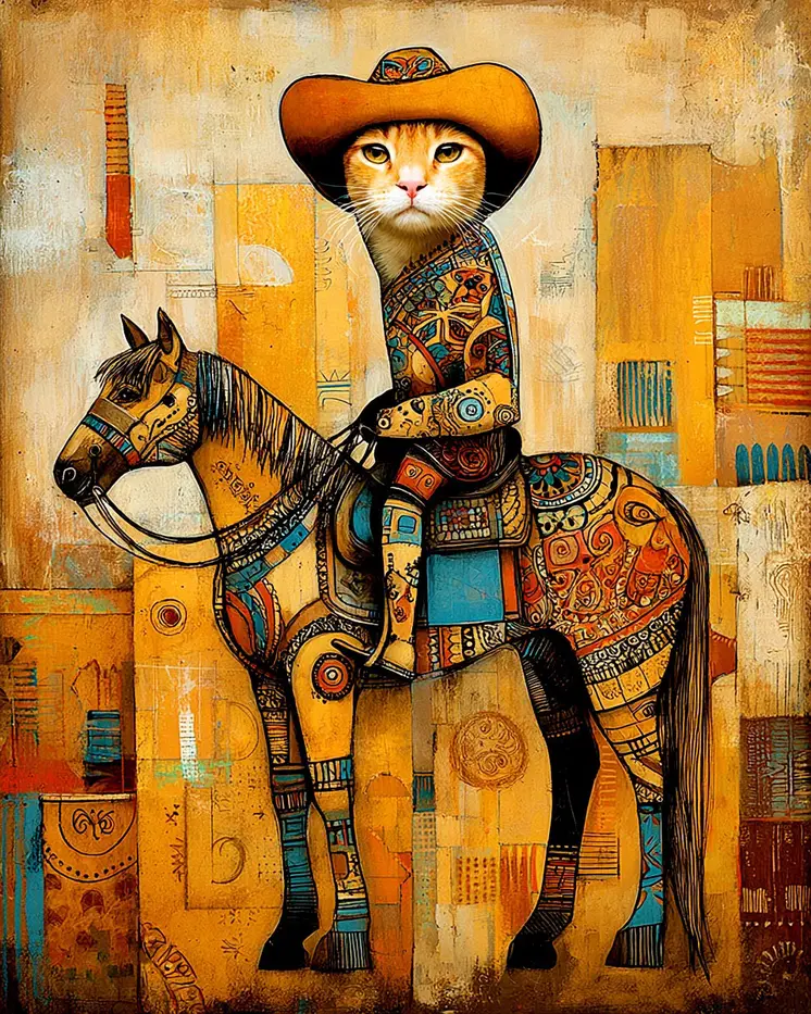 Slim Karl the Cowboy Cat Western Art Print - 8"x10" Artwork