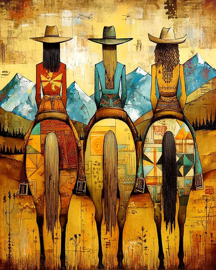 Three Hip Cowgirls on Horses Western Art Print - 8"x10" Artwork