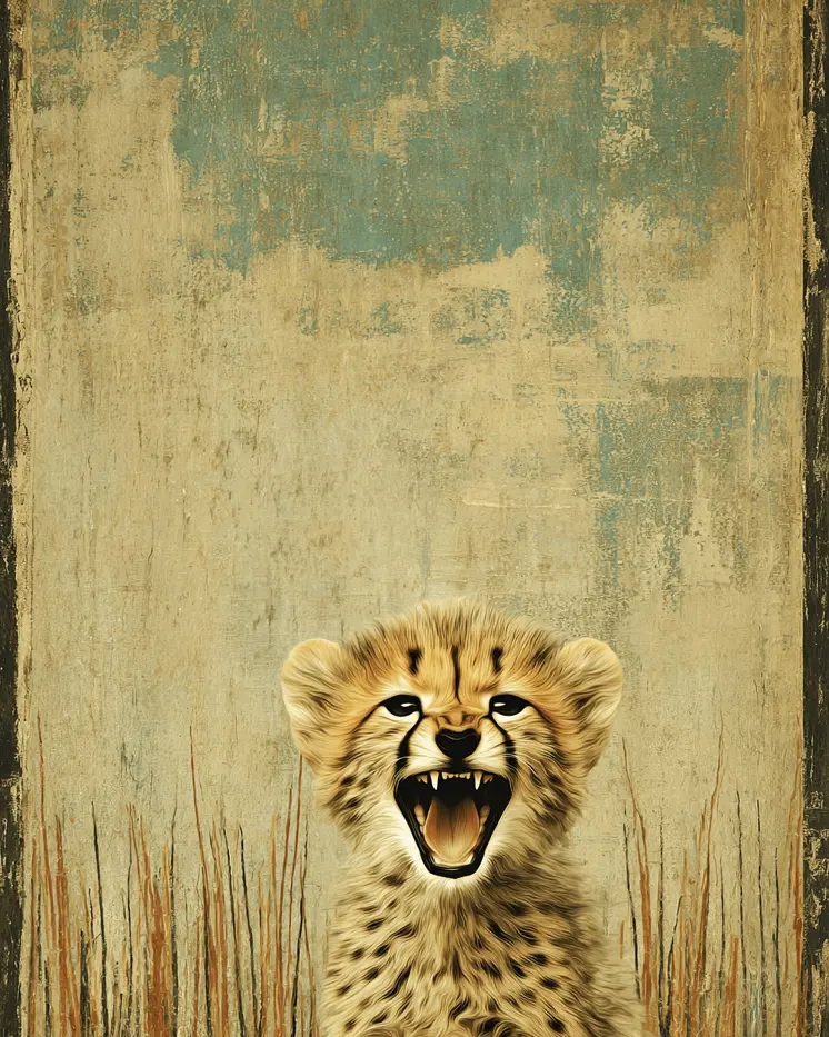 Growling Cheetah Kitten Vintage Wildlife Art Prints - 8"x10" Artwork