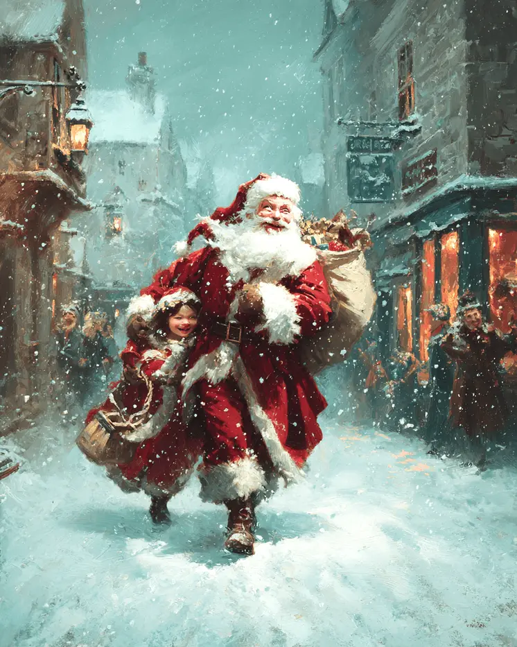 Running Santa Claus Christmas Art Print - 8"x10" Artwork
