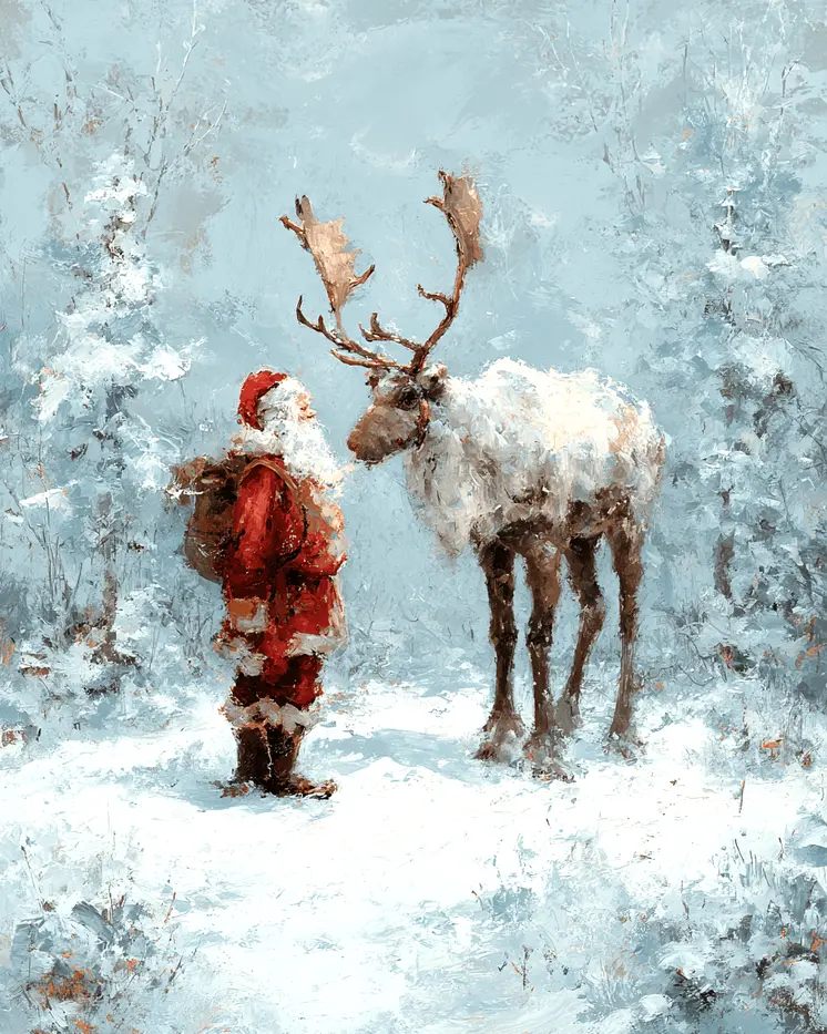 Santa Claus Reindeer Discussion Christmas Art Print - 8"x10" Artwork