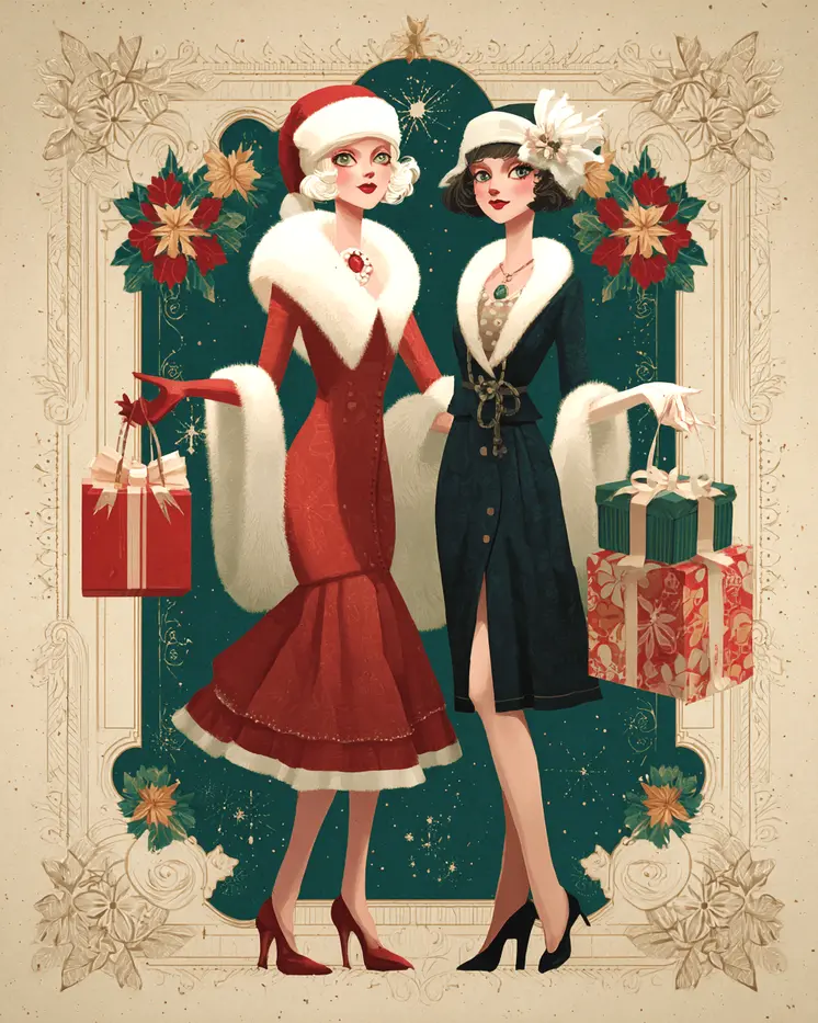 Mid-Century Modern X-mas Shoppers Christmas Art Print - 8"x10" Artwork
