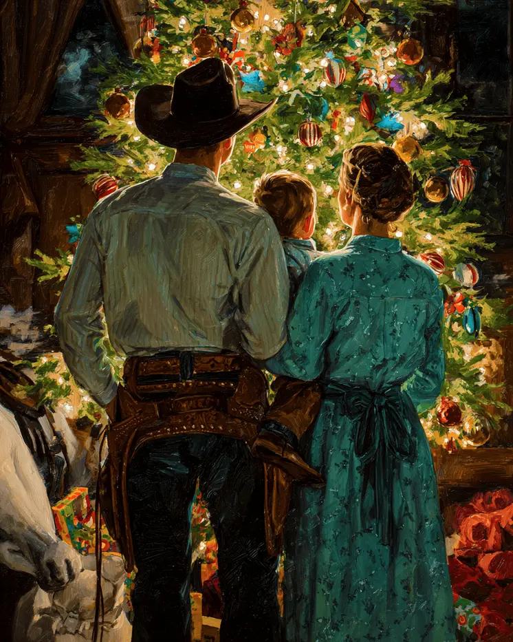Western Family Christmas Art Print - 8"x10" Artwork