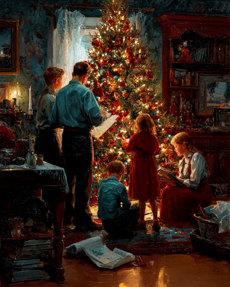 Family X-Mas Eve Christmas Art Print - 8"x10" Artwork