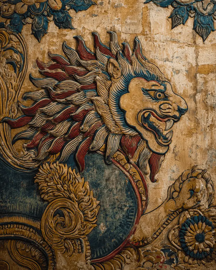 Wat Suwannaram Style African Lion Big Cats Art Print - 8"x10" Artwork
