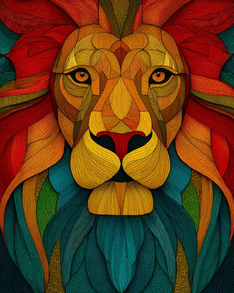 Stylized African Lion Portrait Big Cats Art Print - 8"x10" Artwork