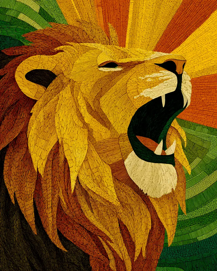 Stylized African Lion Roaring Big Cats Art Print - 8"x10" Artwork