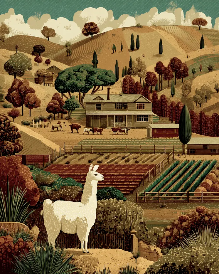 Folk Art Alpaca & Llama Art Print - 8"x10" Artwork