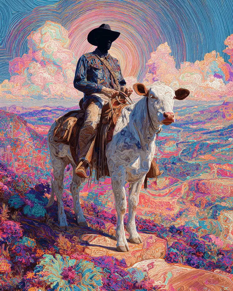 Cowboy on Young Steer American West Art Print - 8"x10" Artwork