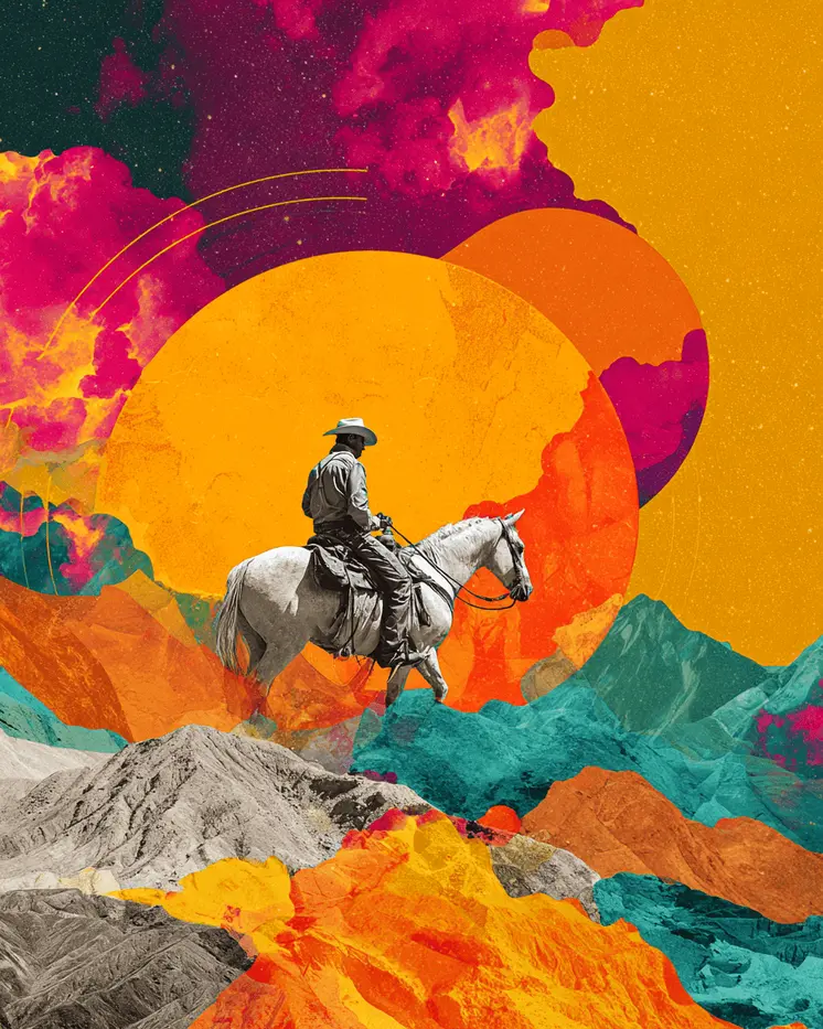 Abstract Cowboy Sunset American West Art Print - 8"x10" Artwork