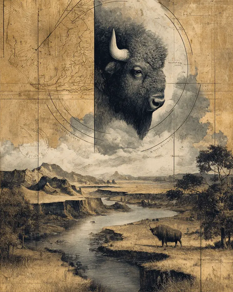 Celestial Buffalo Spirit American West Art Print - 8"x10" Artwork