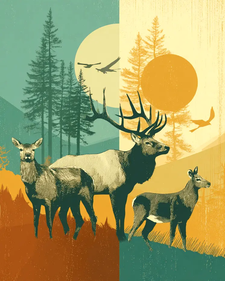 Vintage Abstract Western Wildlife American West Art Print - 8"x10" Artwork