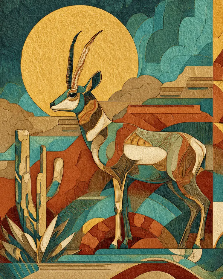 Stylized Antelope American West Art Print - 8"x10" Artwork