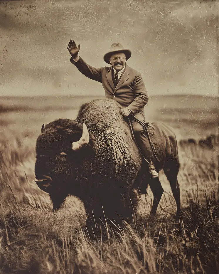 Roosevelt Riding a Bison American West Art Print - 8"x10" Artwork