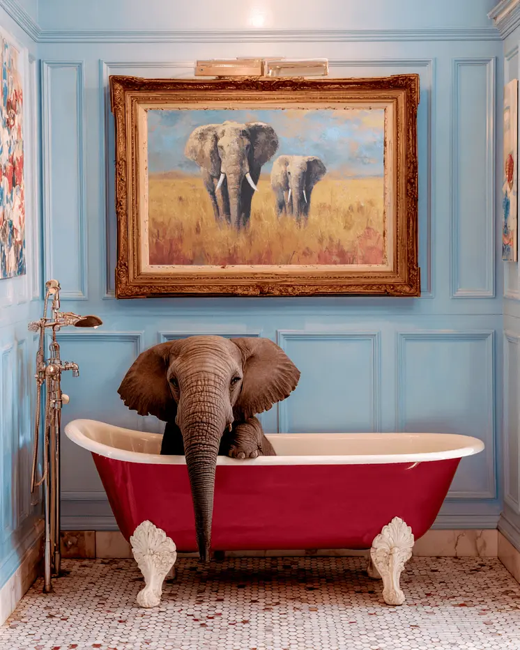 Elephant in Bathtub Bathroom Decor Art Print - 8"x10" Artwork