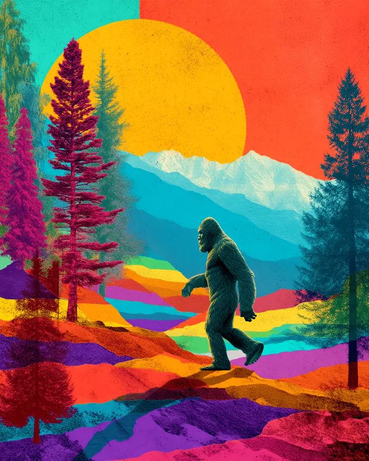 Surrealistic Bigfoot Morning Walk Art Print - 8"x10" Artwork