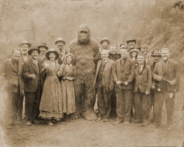 Antique Style Photo of Bigfoot in Family Reunion Art Print - 8"x10" Artwork