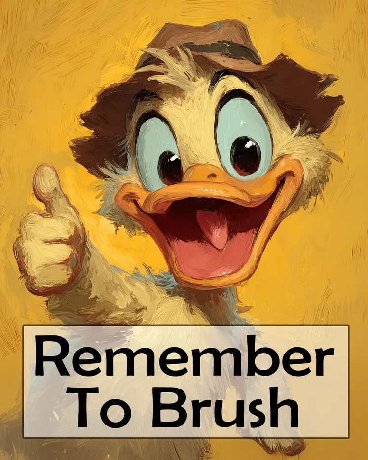 Duckling "Remember to Brush" Kid's Art Print - 8"x10" Artwork