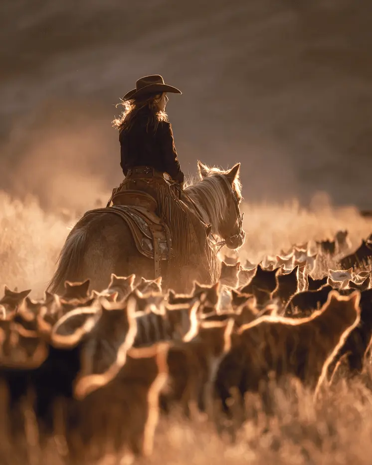 Cowgirl Herding Cats Western Art Print - 8"x10" Artwork
