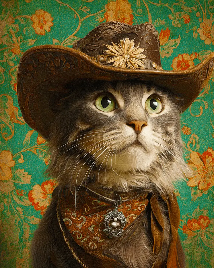 Faraway Francis the Cowgirl Cat Western Cowgirl Art Print - 8"x10" Artwork