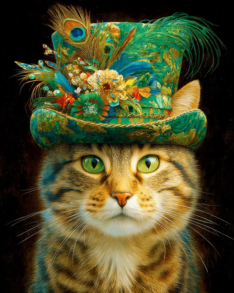 Fancy Fred - Cats in Hats - Art Print - 8"x10" Artwork