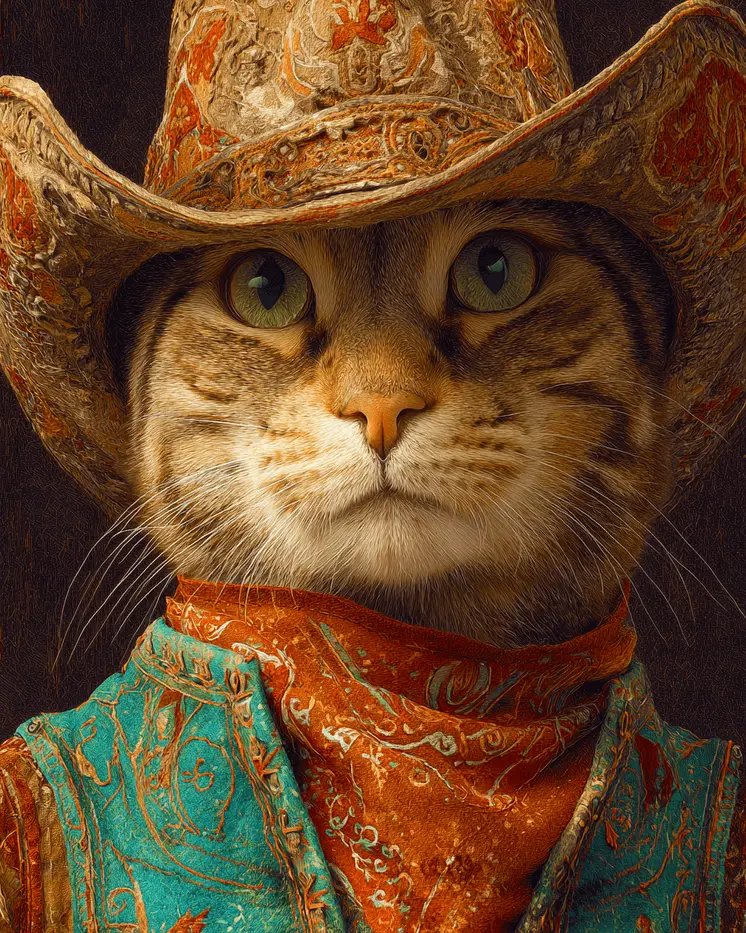 Cowboy Dude - Cats in Hats - Art Print - 8"x10" Artwork