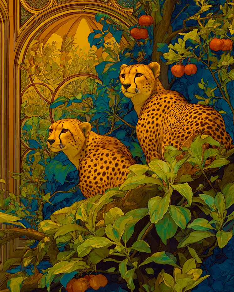 Nouveau Cheetah Pair Big Cats Art Print - 8"x10" Artwork