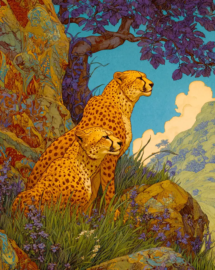 Luministic Cheetah Pair Big Cats Art Print - 8"x10" Artwork