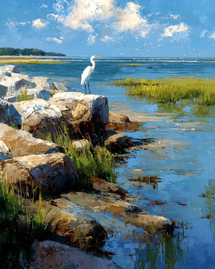 Lone Egret on Coast - Wholesale Coastal Art Print - 8"x10" Artwork