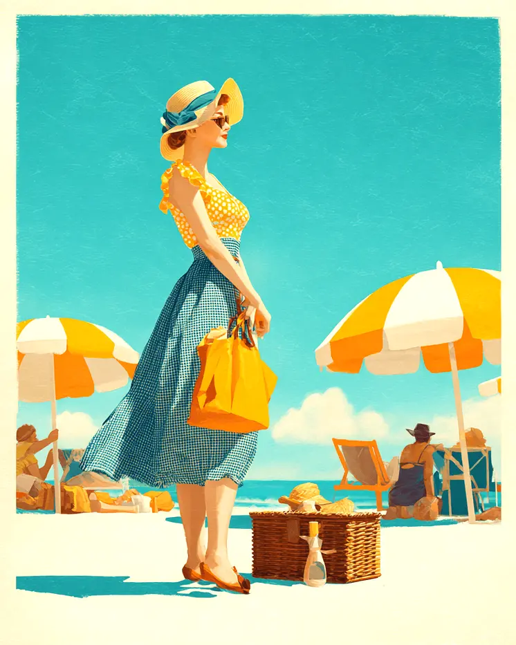 1950's Lady on Beach - Wholesale Coastal Art Print - 8"x10" Artwork