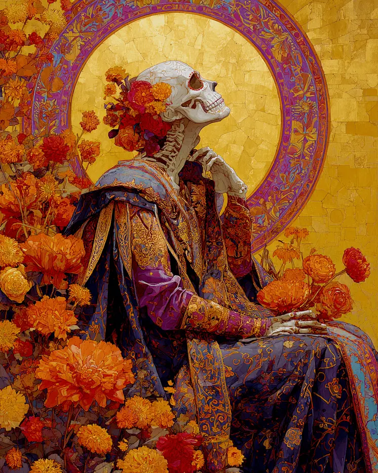 Skeleton Looking Up Día de Muertos Art Print - 8"x10" Artwork