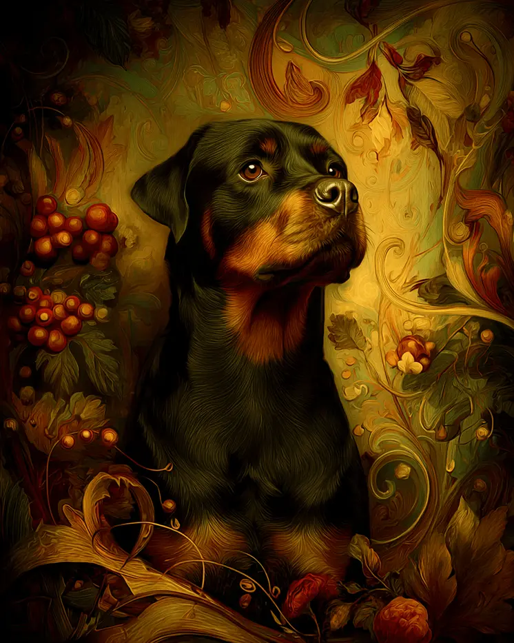 Rottweiler Nouveau Pet Dog Art Print - 8"x10" Artwork