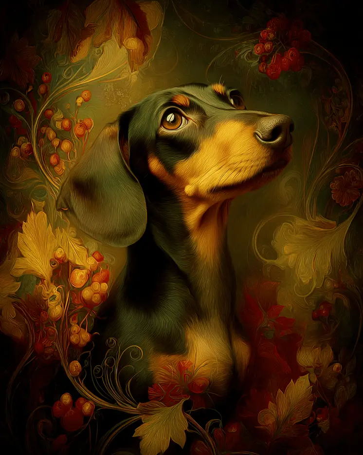 Dachshund Nouveau Pet Dog Art Print - 8"x10" Artwork