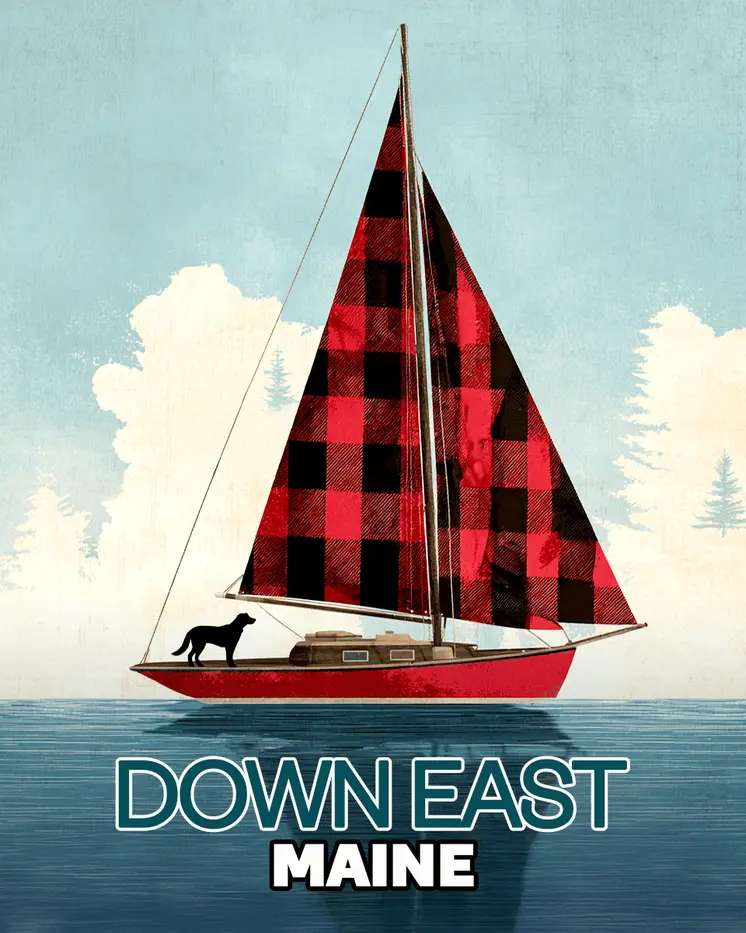 Black Dog on Buffalo Plaid Sailboat - Wholesale Maine Art Print - 8"x10" Artwork