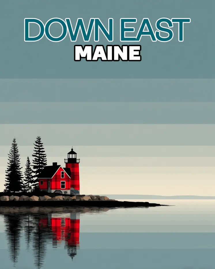 Down East Maine Buffalo Plaid Lighthouse - Wholesale Maine Art Print - 8"x10" Artwork